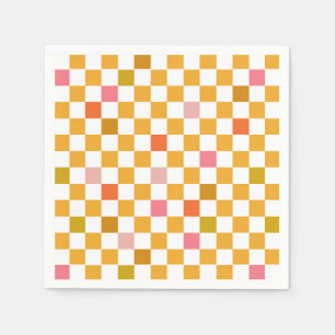 Yellow Pink Chequerboard Pattern Birthday Napkin