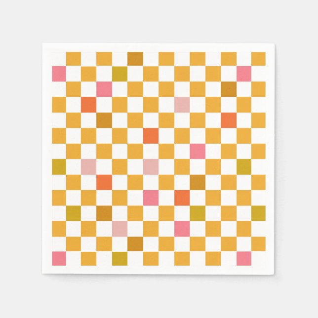 Yellow Pink Chequerboard Pattern Birthday Napkin (Front)