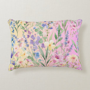Yellow Pink Colourful Flowers Accent Pillow