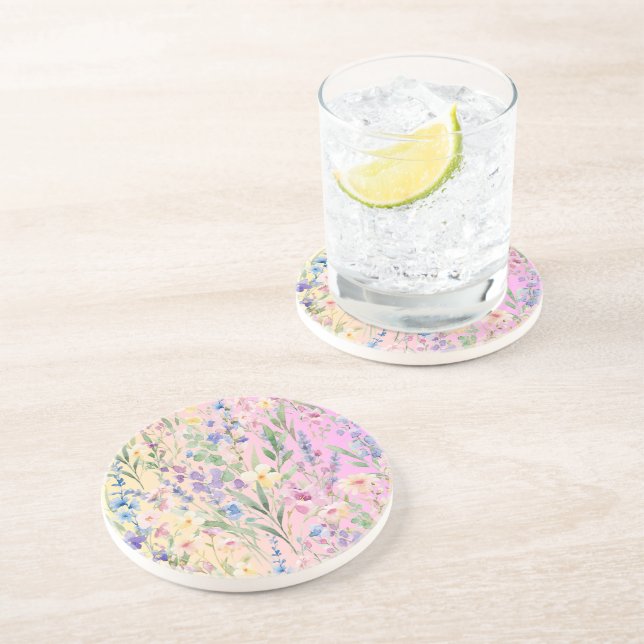 Yellow Pink Colourful Flowers Coaster (Side)