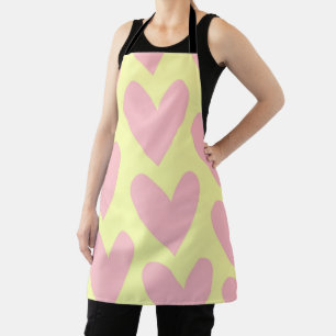 Yellow Pink Cute Simple Heart Y2K Pattern  Apron