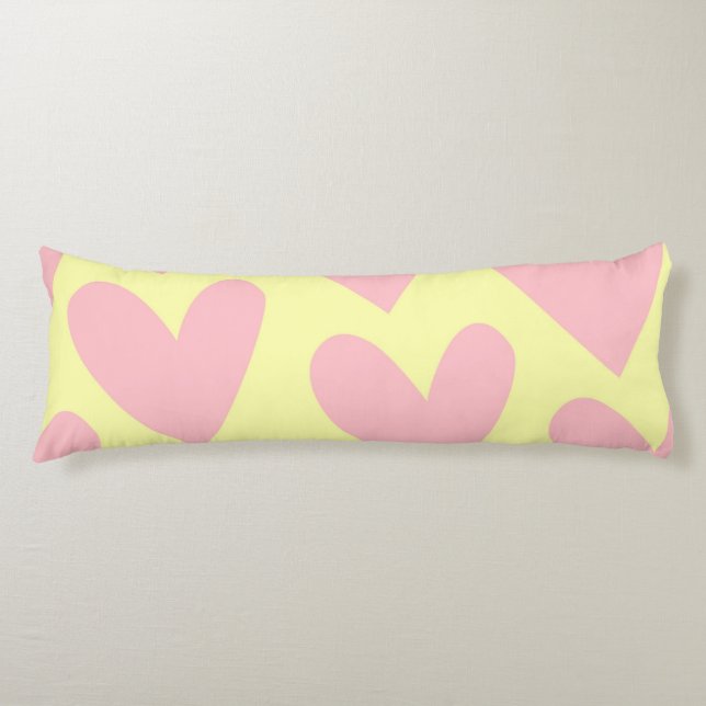 Yellow Pink Cute Simple Heart Y2K Pattern  Body Pillow (Front)