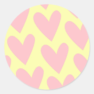 Yellow Pink Cute Simple Heart Y2K Pattern Classic Round Sticker