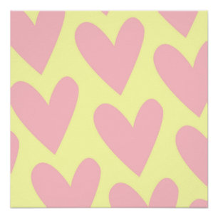 Yellow Pink Cute Simple Heart Y2K Pattern Poster