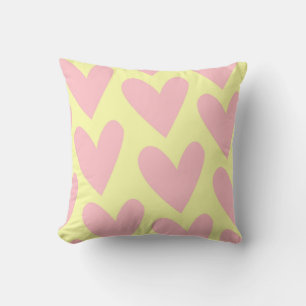 Yellow Pink Cute Simple Heart Y2K Pattern Throw Pillow