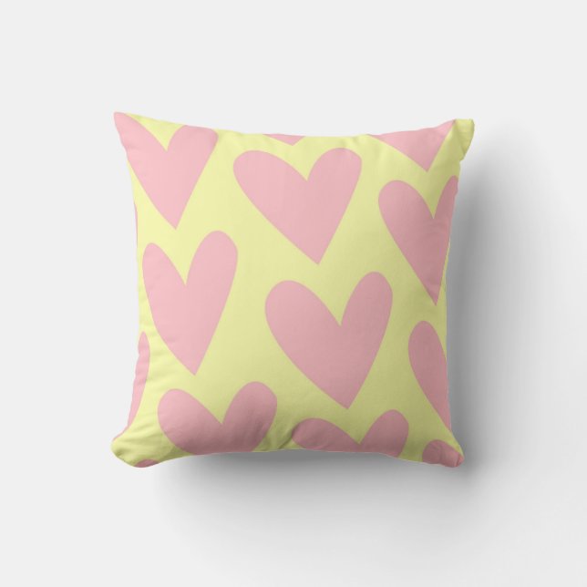 Yellow Pink Cute Simple Heart Y2K Pattern  Throw Pillow (Front)