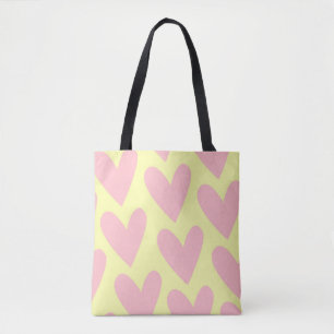 Yellow Pink Cute Simple Heart Y2K Pattern  Tote Bag