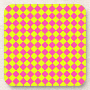 Yellow Pink Diamond Chequered Pattern Coaster