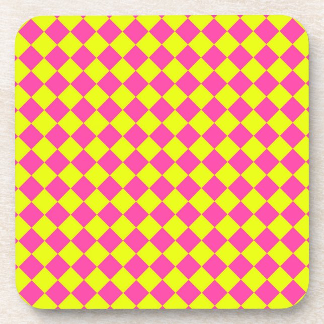Yellow Pink Diamond Chequered Pattern Coaster (Front)