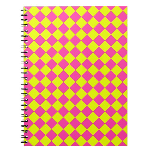 Yellow Pink Diamond Chequered Pattern Notebook (Front)