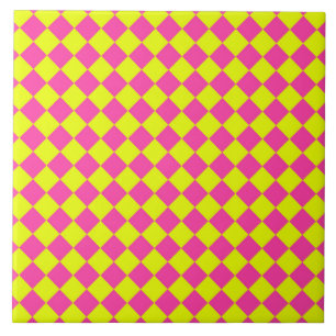 Yellow Pink Diamond Chequered Pattern Tile
