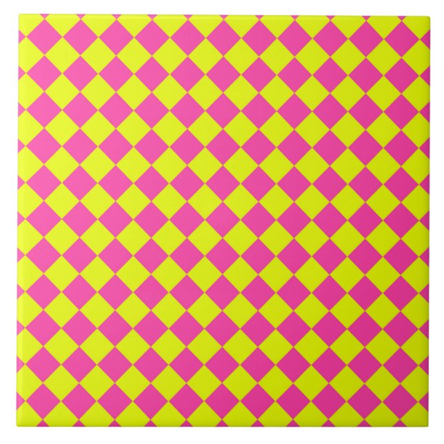 Yellow Pink Diamond Chequered Pattern Tile (Front)