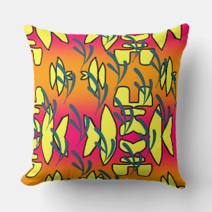 Yellow Pink Embellished Images Throw Pillow