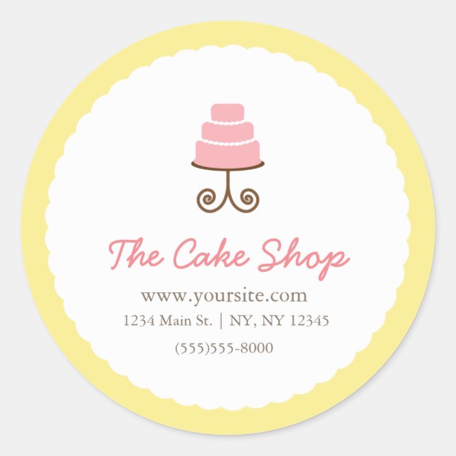 Yellow & Pink Fancy Cake Bakery Sticker Label (Front)