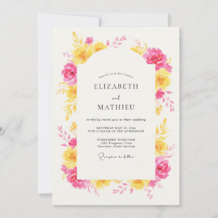Yellow Pink Floral Arch Romance Wedding Invitation