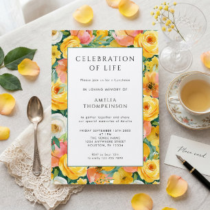 Yellow Pink Floral Border Celebration Of Life Invitation