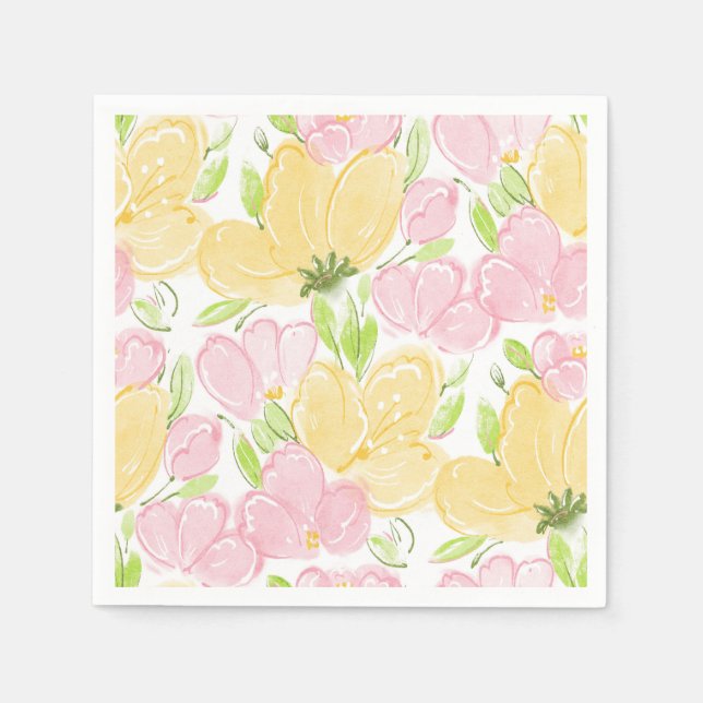 Yellow Pink Floral  Napkin (Front)