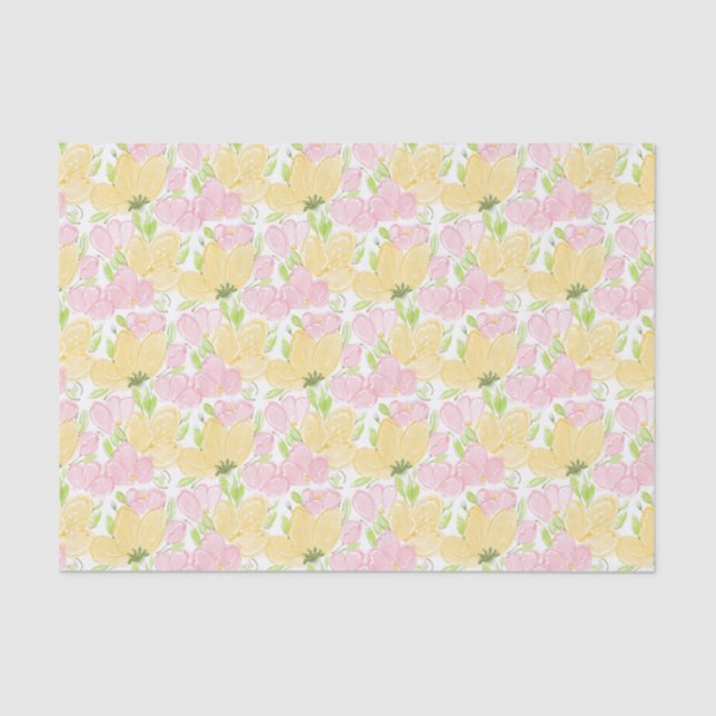 Yellow Pink Floral Tissue Paper (Front)