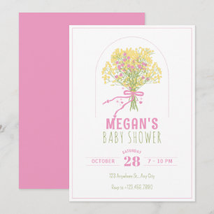 Yellow pink flower bouquet baby shower invitation