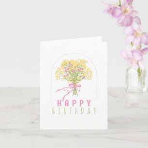 Yellow pink flower bouquet birthday card
