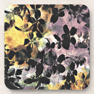 Yellow pink flower pattern floral digital art coaster