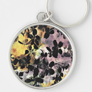 Yellow pink flower pattern floral digital art keychain