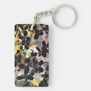 Yellow pink flower pattern floral digital art keychain