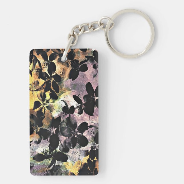 Yellow pink flower pattern floral digital art keychain (Back)