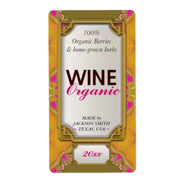 Yellow Pink Fractals Custom Wine Bottle Labels (Front)