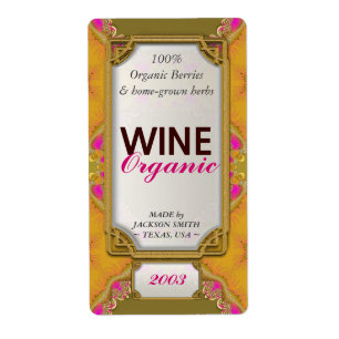 Yellow Pink Fractals Custom Wine Bottle Labels