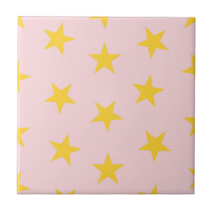 Yellow Pink Geometric Stars Pattern Tile