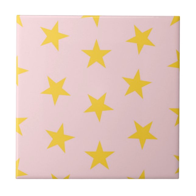 Yellow Pink Geometric Stars Pattern Tile (Front)