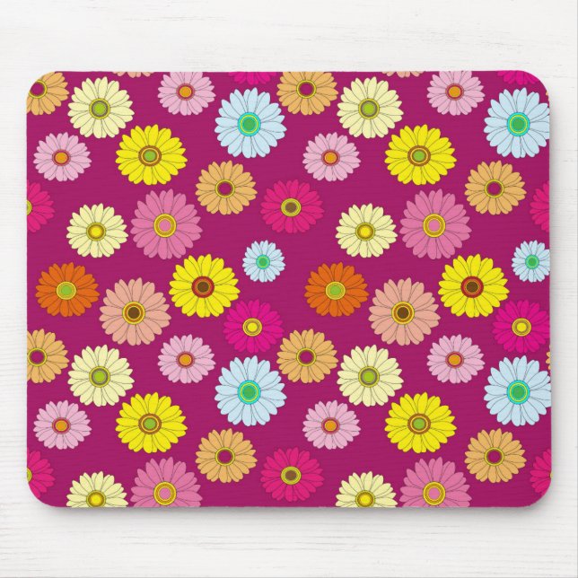 Yellow Pink Green Daisy Flowers Mouse Pad (Front)