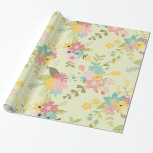 Yellow Pink Green Florals Wrapping Paper