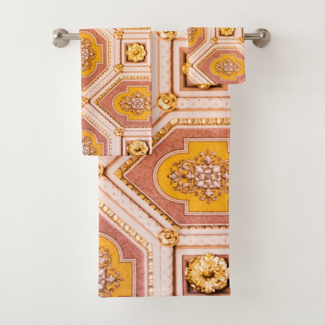Yellow Pink Hungarian Architecture Bath Towel Set (Insitu)