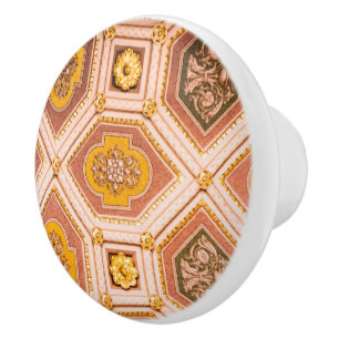 Yellow Pink Hungarian Architecture  Ceramic Knob