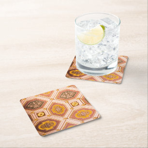 Yellow Pink Hungarian Architecture Square Paper Coaster