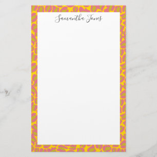 Yellow Pink Leopard print   Personalized Stationery