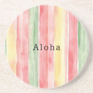 Yellow Pink Mint Stripes Aloha Coaster