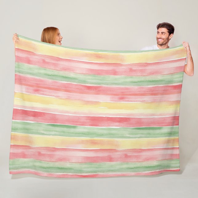 Yellow Pink Mint Stripes Aloha Fleece Blanket (In Situ)