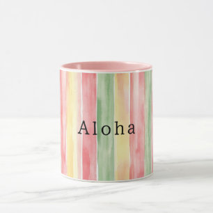 Yellow Pink Mint Stripes Aloha Mug