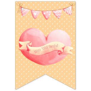 Yellow & Pink Miss "ONE"Derful 1st Birthday Bunting Flags