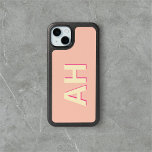 Yellow Pink Monogram Bold iPhone 15 Plus Case<br><div class="desc">Show off your style with a personalized iPhone case that combines bold design with vibrant colours. Featuring your monogram in a striking sans serif font with a drop shadow effect, this case pops with bright yellow and pink against a chic teal background. Not only does it offer durable protection for...</div>