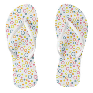 Yellow Pink Orange Aqua Circles and Dots Flip Flops