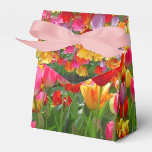 Yellow pink orange red tulips favor box
