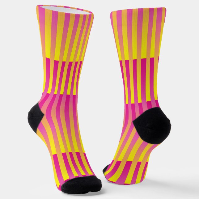 Yellow Pink Orange Striped Pattern Socks (Angled)