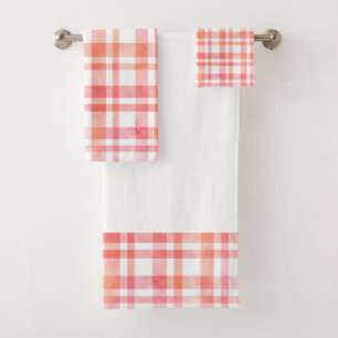Yellow Pink Orange Watercolor Plaid Bath Towel Set