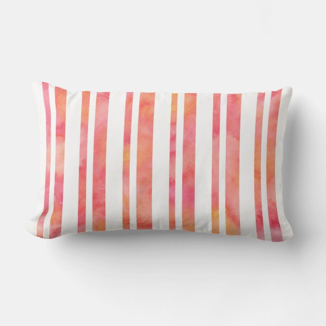 Yellow Pink Orange Watercolor Stripes Lumbar Pillow (Front)
