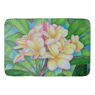Yellow Pink Plumeria Bath Mat