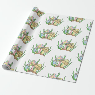 Yellow Pink Pop Art Style Retro Mushroom Birthday  Wrapping Paper